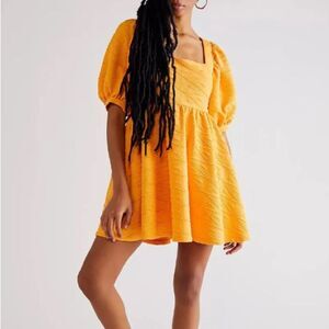 Free People Violet Puff Sleeve Mini Dress in Carrot Ginger Size XS
